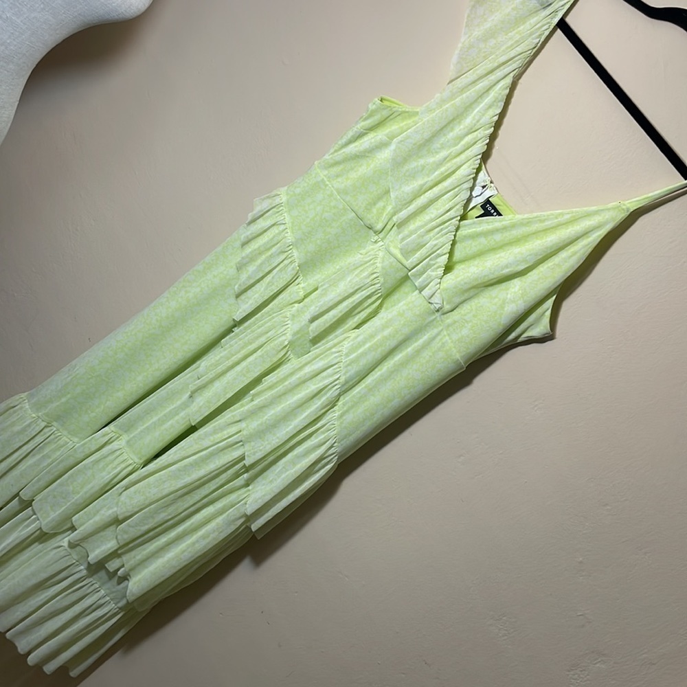 Torrid size 2 NEON YELLOW MESH FLORAL RUFFLE MIDI DRESS - Picture 9 of 11